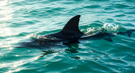 Fototapeta premium Swimming Mammal Fin Emerging From the Ocean Water Surface