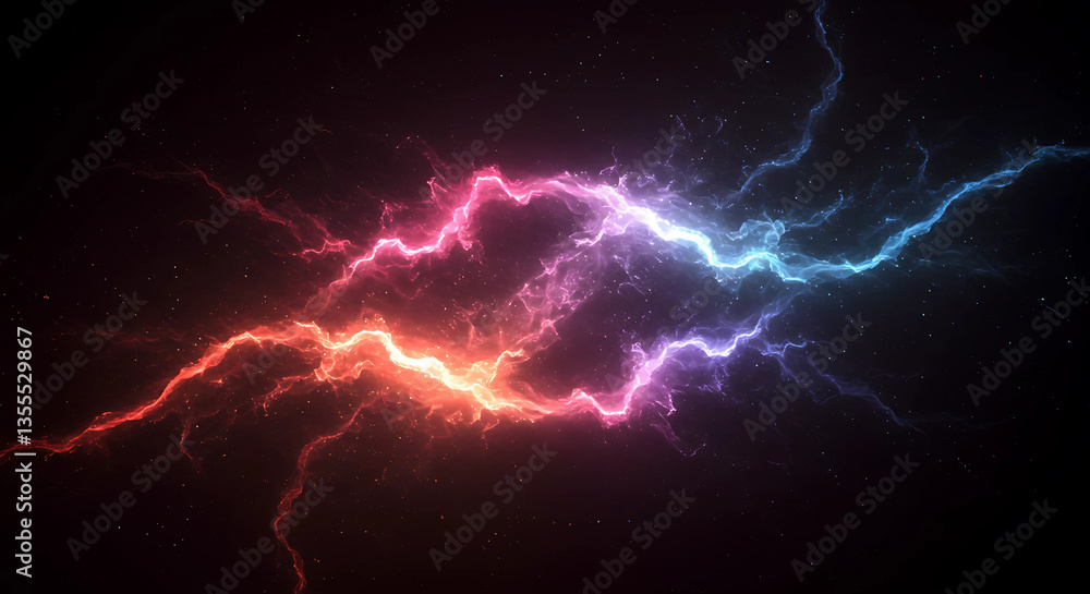 Poster abstract lightning with blue and red color in dark space