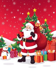 Santa Claus Holding Gifts in Front of a Christmas Tree - Festive Holiday Art, Santa Claus with Gifts, Christmas Celebration Scene, Festive Holiday Illustration, Magical Christmas Scene Santa 8K HD