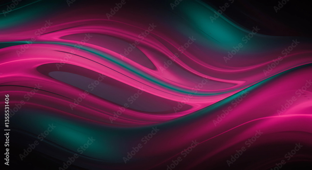 Poster abstract waves of pink and teal flowing dynamically dark