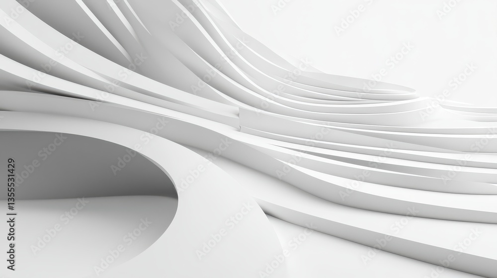 Poster abstract white architectural design flowing lines and curves.