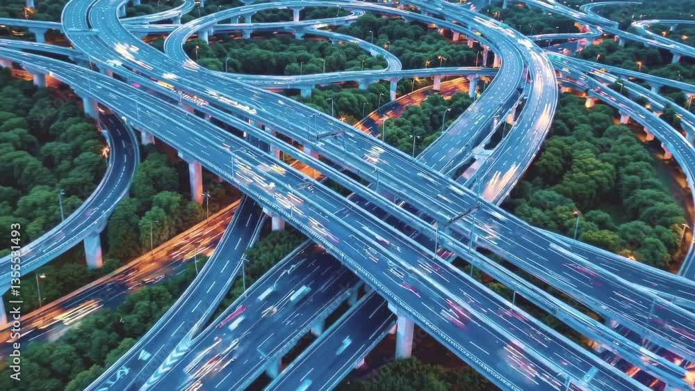 Poster interchange networks weave complex transportation routes. multilevel highway system connects urban i