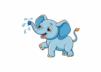Obraz premium Playful Elephant Illustration: A cheerful and playful elephant illustration splashes water joyfully, radiating fun and vibrancy, ideal for children's content.