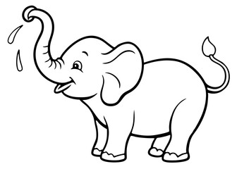 Fototapeta premium Playful Elephant: A charming illustration of a smiling elephant with its trunk raised, playfully spraying water, radiating joy and cheer. 