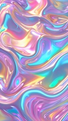 Obraz premium Iridescent Liquid Holographic Texture – Pastel Swirl Abstract Background