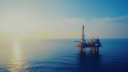 Obraz premium Offshore platform drilling, sea view Ocean sunlight reflecting on the water against blue skies
