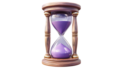 3D rendered purple hourglass with sand icon isolated on PNG
