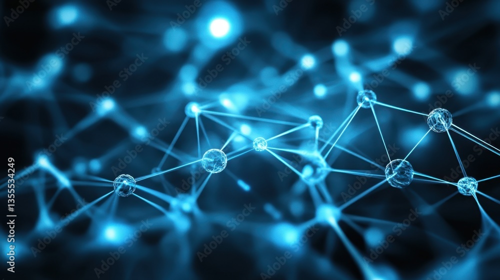 Poster glowing neural network ai with big data, and deep learning.