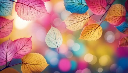 Colorful easter leaves and bokeh background