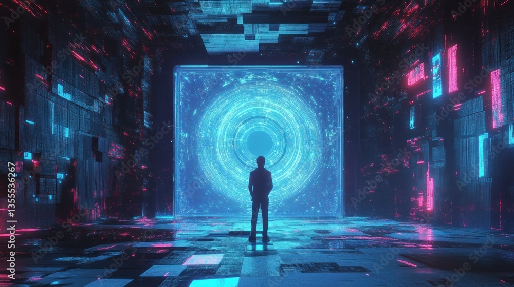 Poster an ai-powered portal to virtual reality dimensions.