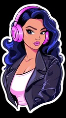 Sassy pin up DJ spinning vinyl at a vibrant party under neon lights