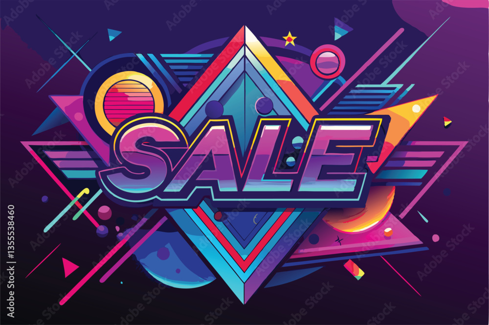 Aufkleber bold geometric vector illustration of a sale design with vibrant colors and dynamic shapes on a dark