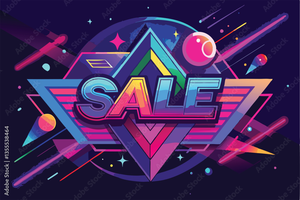Aufkleber bold geometric vector illustration of a sale design with vibrant colors and dynamic shapes on a dark