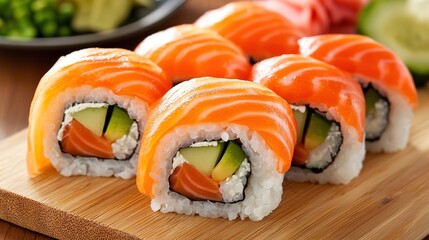 Chef skillfully rolls fresh sushi at vibrant japanese restaurant culinary art indoor close-up freshness