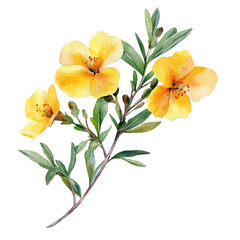 watercolor of Rockrose Branch, isolated on a white background.