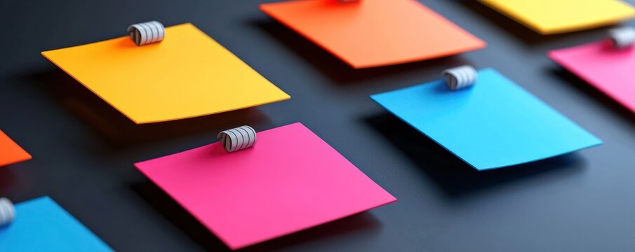 Colorful sticky notes arranged on a dark surface, ideal for brainstorming or reminders