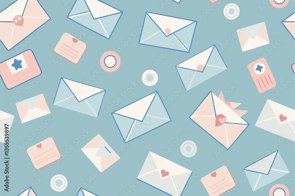 Aufkleber colorful vector illustration of various envelopes and stationery items in a minimal design on a blue