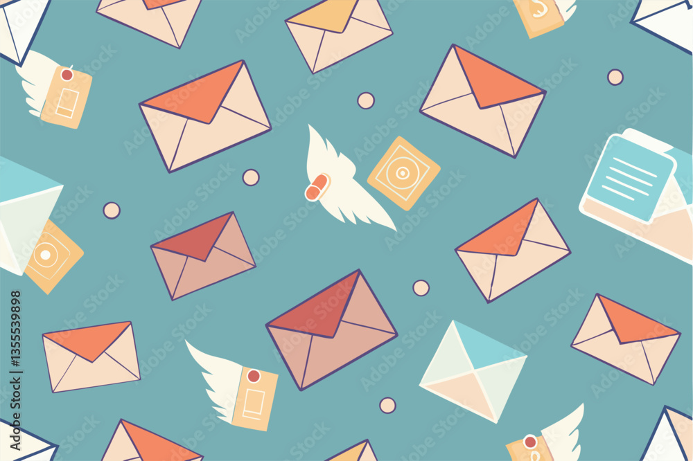 Aufkleber colorful vector illustration of various envelopes and stationery items in a minimal design on a blue