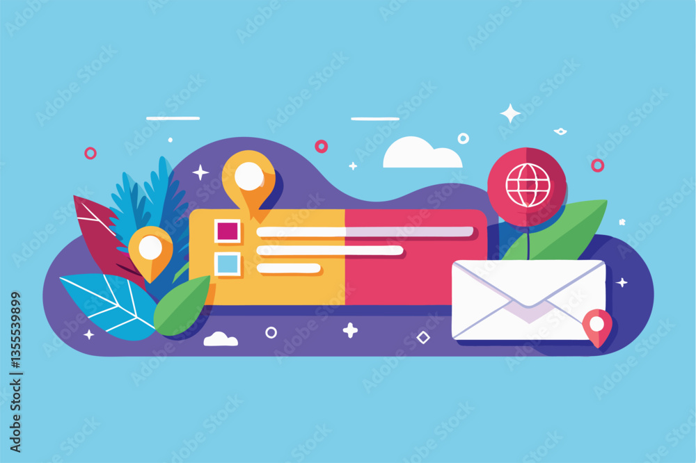 Poster Creative vector illustration showcasing minimal design elements related to online communication and digital interaction in a bright, engaging layout