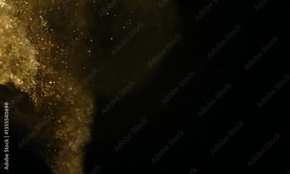Aufkleber abstract golden dust particles float against a stark black background creating texture