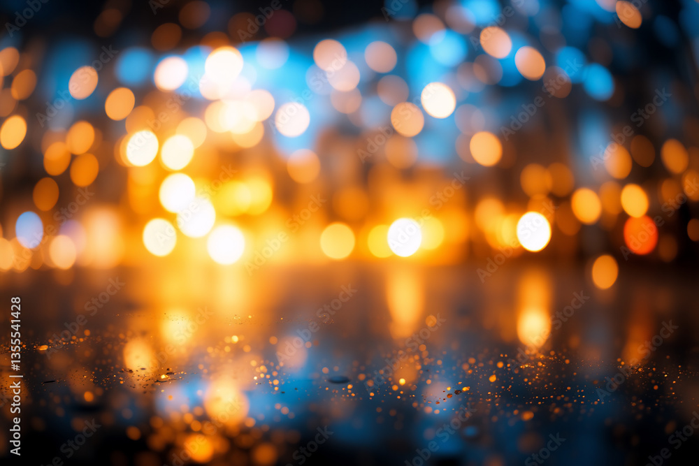 Poster abstract blurry background featuring warm orange and cool blue lights that create a soft bokeh effec