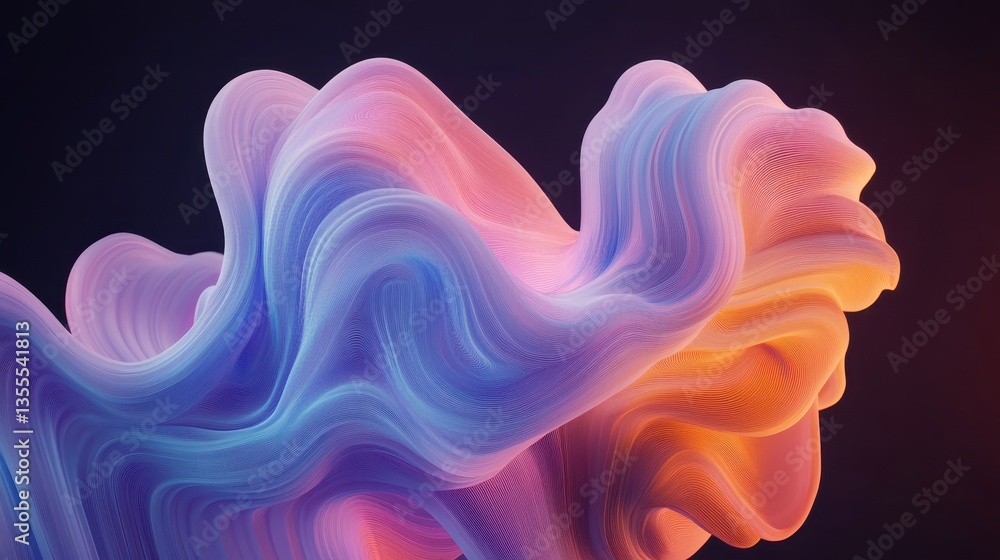 Poster neon flow abstract swirls of color in digital space.