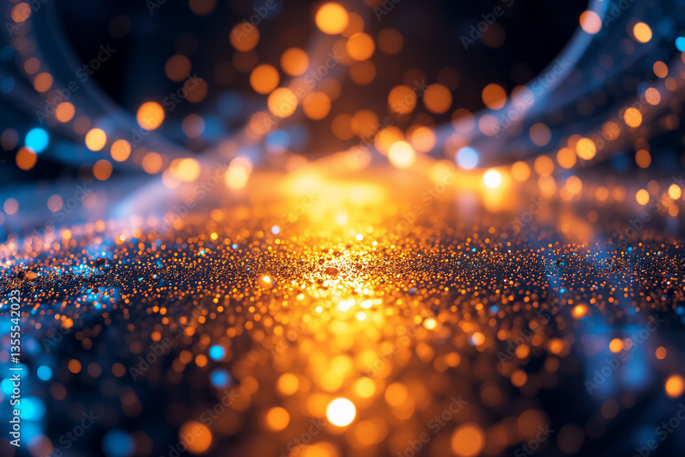 Poster abstract image featuring vibrant bokeh lights in orange and blue hues. dynamic and flowing, creating