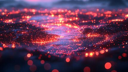 Abstract digital art depicts a glowing sea of lights. Ideal for website backgrounds or digital art installations. It creates a mesmerizing effect.