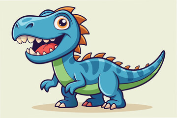 Colorful minimal vector illustration of a cheerful dinosaur standing on a plain background and showcasing playful features during a mid-day activity