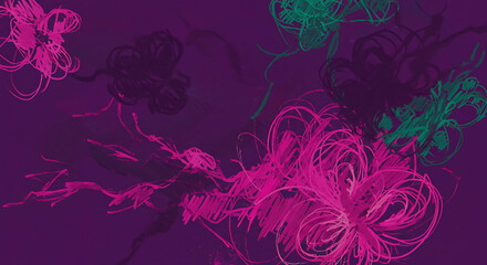 Abstract floral design with purple and green accents art