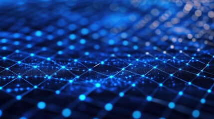 Fototapeta premium Blue Digital Network Grid with Abstract Technology Background.