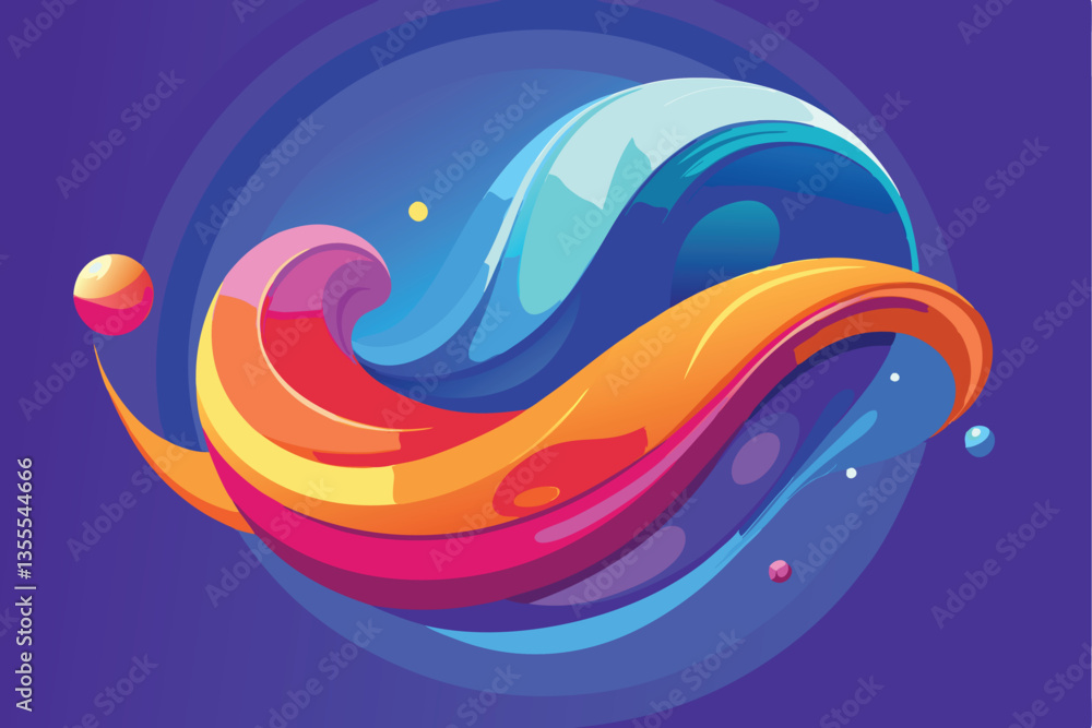 Poster vibrant abstract vector illustration featuring colorful swirling shapes on a deep blue background, h