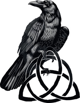 Odin&rsquo;s Celtic Raven: A Scandinavian tattoo featuring runes for "Raven," a triskel, Celtic cross, Gungnir, and intricate knots. A fusion of Norse and Celtic mythology