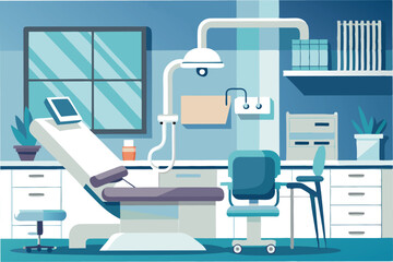 Modern dental clinic interior with minimal design featuring comfortable chair and organized workspace