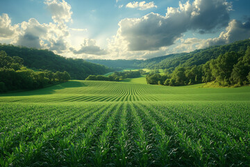  Green Field with Sunlit Sky