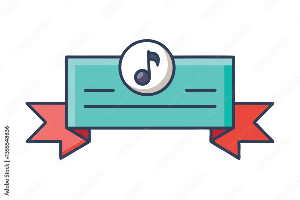 Poster vector illustration of a minimal music note chat bubble design with a ribbon in a light color palett
