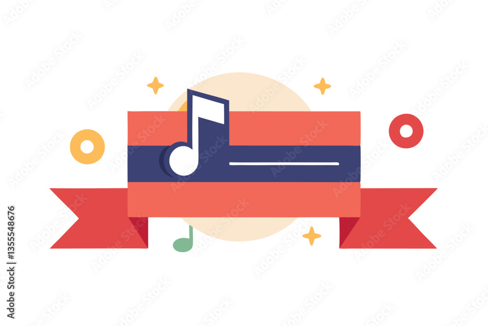 Poster vector illustration of a minimal music note chat bubble design with a ribbon in a light color palett