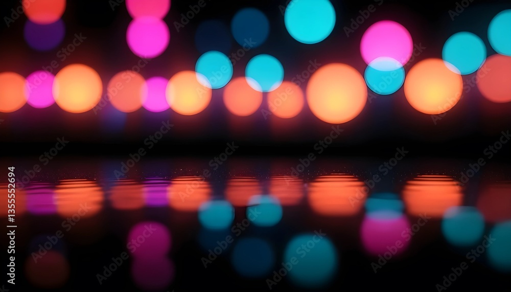 Poster abstract blurred lights bokeh reflection on dark surface with festive mood