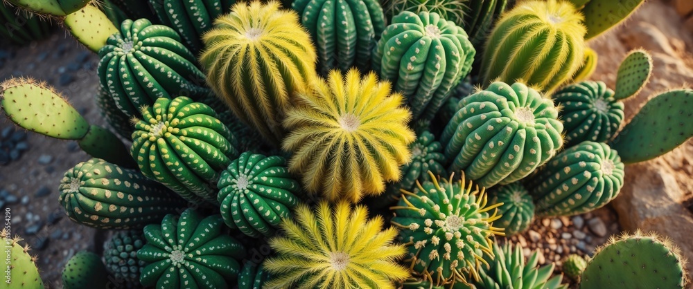 Poster filled full frame image. surface of a cactus showing various colors. cactus texture as a natural bac
