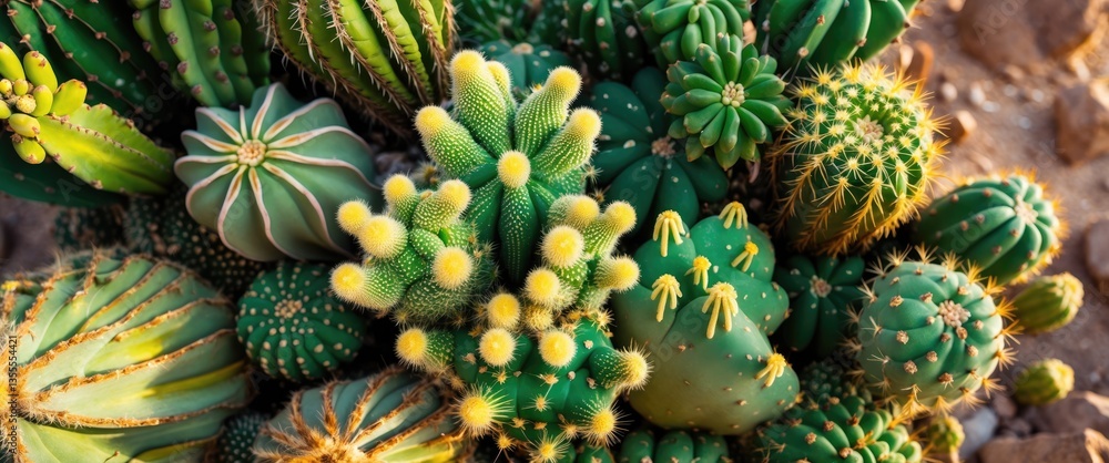 Poster filled full frame image. surface of cactus showcasing various colors. cactus texture as a natural ba