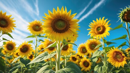 Field of vibrant yellow sunflowers in bloom