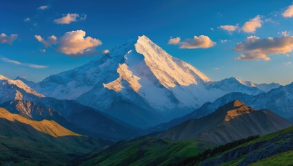 Obraz premium Evening panoramic vista of peak from mountain range - Mountains - border - Central Asia