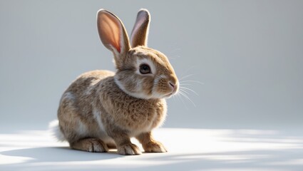Young European rabbit, 2 months old, on a white background.
