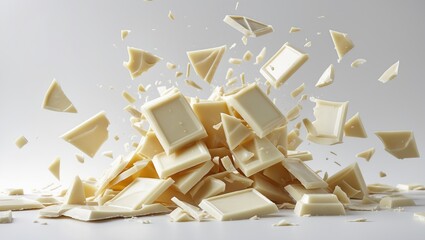 Chocolate eruption, pieces breaking apart on background
