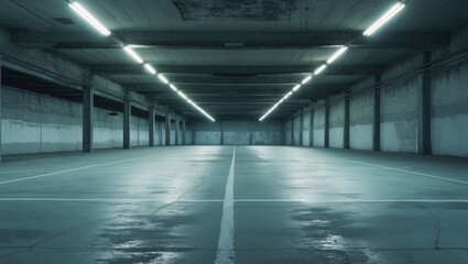 Obraz premium Empty Industrial Shed or Parking Area. Urban, Rough Under-construction Environment. Vacant Warehouse Interior.