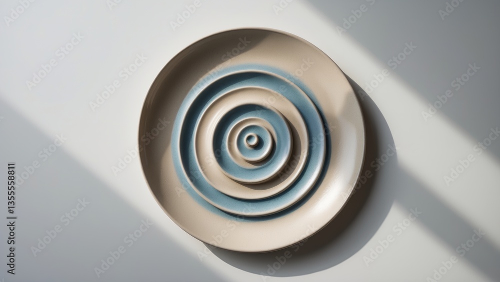Poster empty beige plate isolated on a white background. overhead view, flat lay. textured object with sele