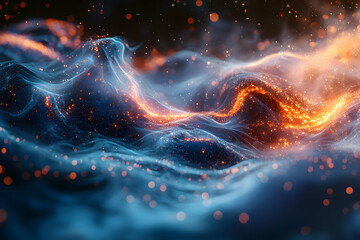 Abstract ethereal landscape of glowing energy streams and particles perfect for space art or fantasy backdrops. Create a unique cosmic poster.