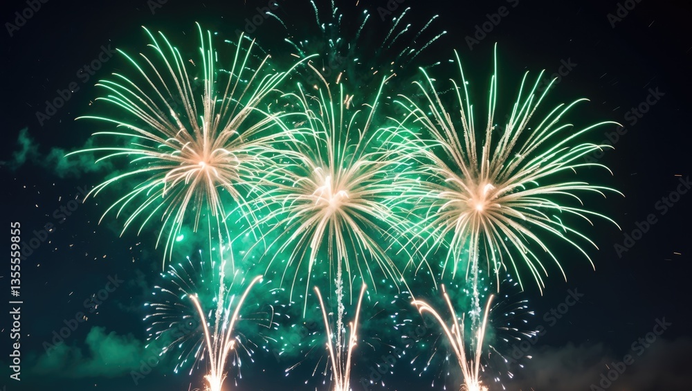 Poster fireworks against a dark sky backdrop. vibrant fireworks display. abstract colorful firework backgro