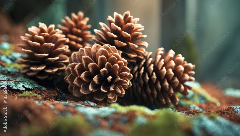 Poster cedar cones texture against a natural backdrop. close-up details of pine cones, highlighting their d