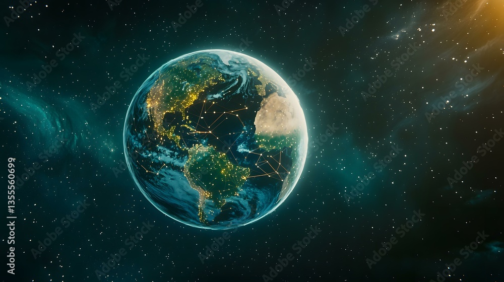 Aufkleber the image shows a digitally enhanced view of planet earth from space, at night. city lights illumina